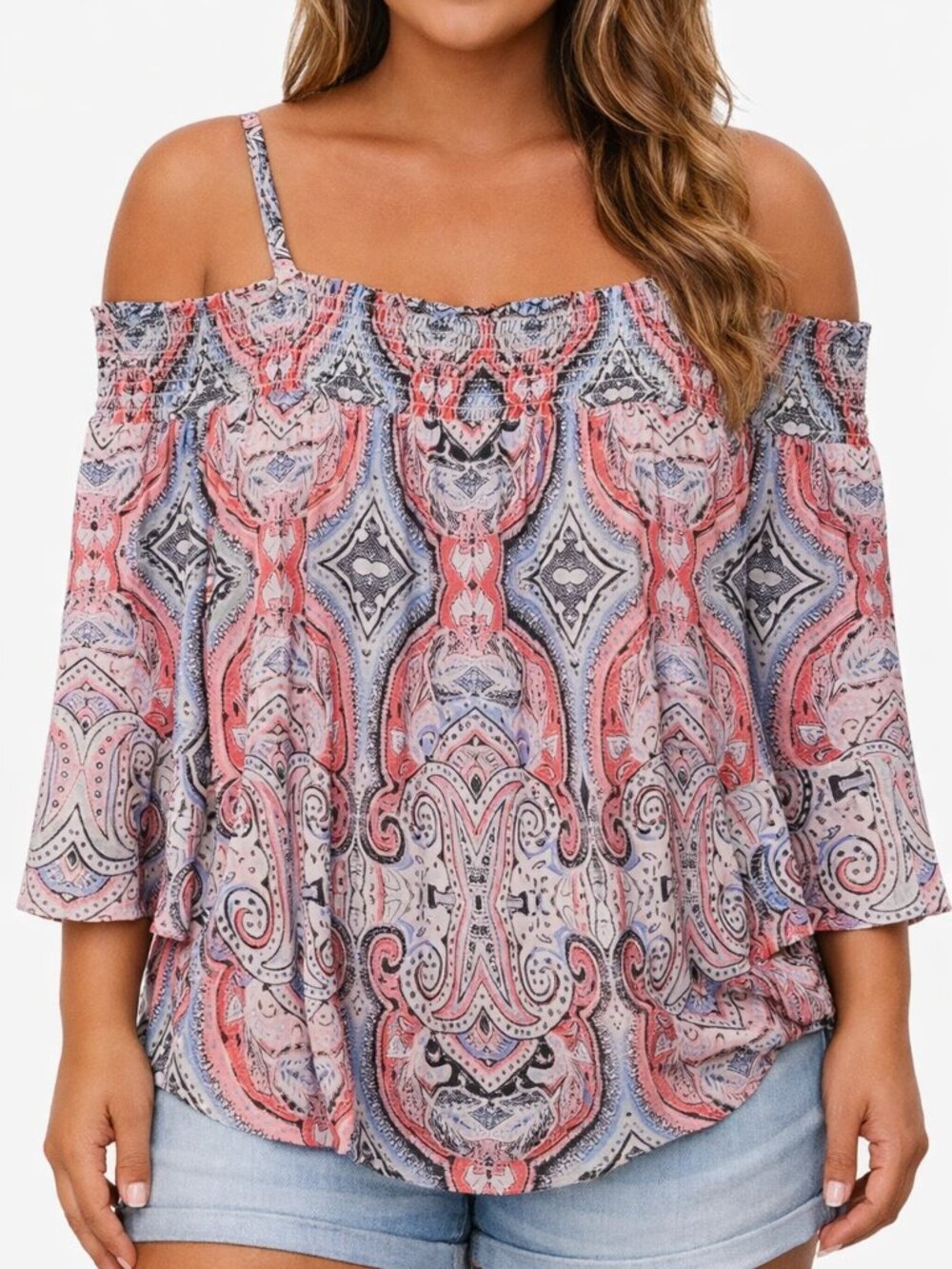INC International Concepts Off Shoulder Boho Floral/Paisley  Blouse  Top Size M
